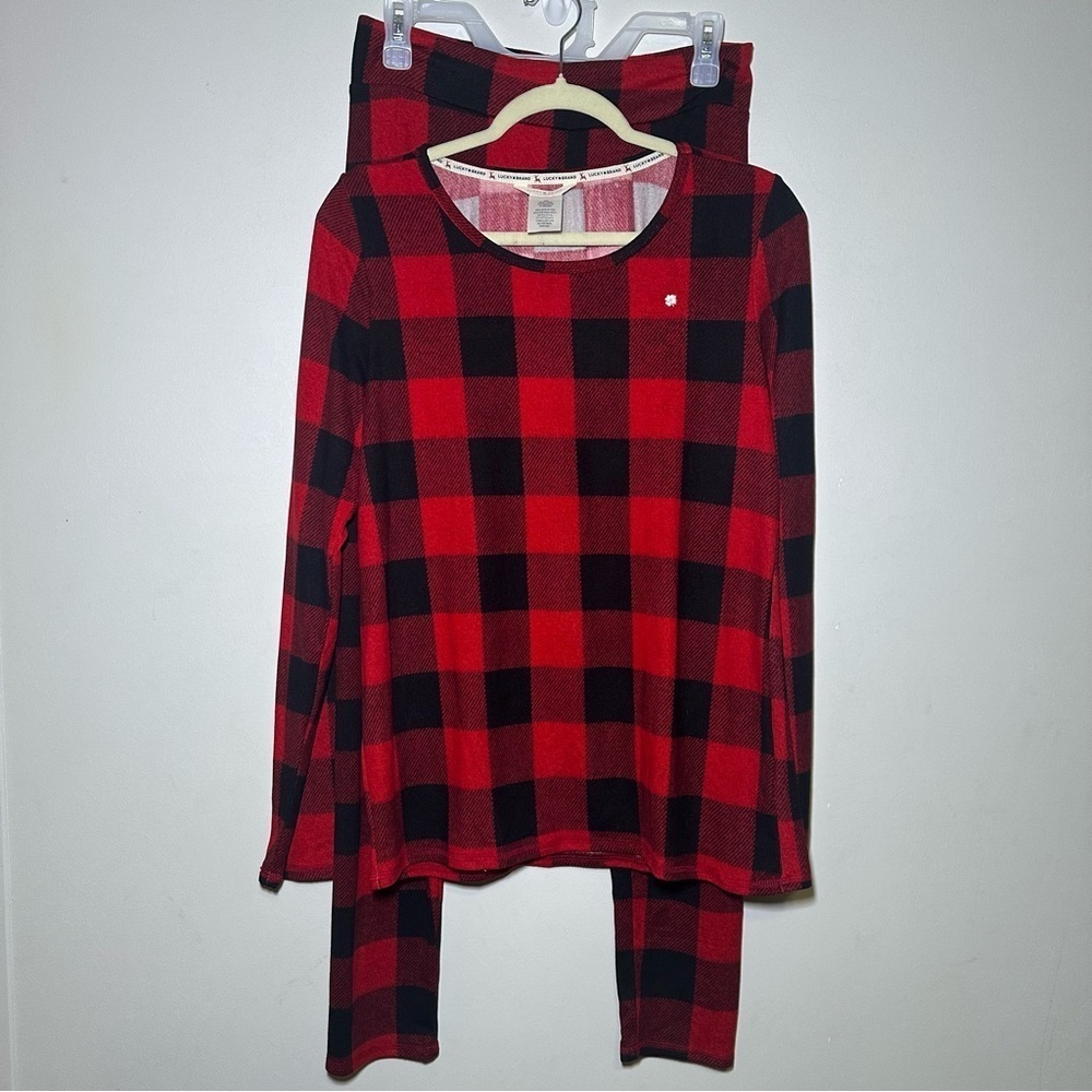 Lucky Brand Red and Black Buffalo Plaid 2-piece Pajama set Medium Lounge NWOT